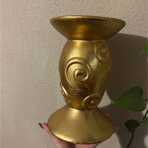 Large Vintage Whimsy Swirl Gold Candle Holder